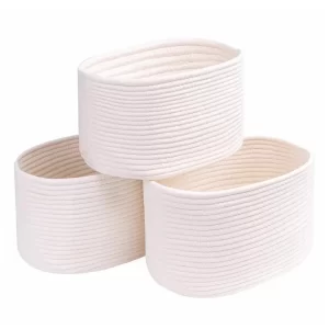 TINANA Woven Basket With Handles 3 Pack, Square Baskets for Storage Shelves, Storage Basket for Shelves, Toys, Book, Cloth Storage Baskets, Decorative Organizer for Living Room, Bathroom