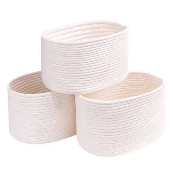 TINANA Woven Basket With Handles 3 Pack, Square Baskets for Storage Shelves, Storage Basket for Shelves, Toys, Book, Cloth Storage Baskets, Decorative Organizer for Living Room, Bathroom