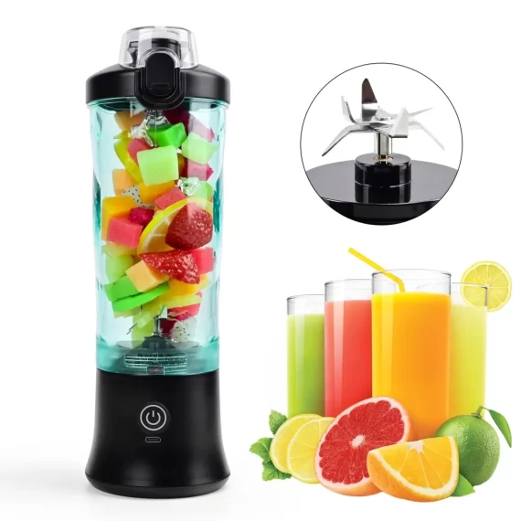 TINANA Portable Blender, USB Rechargeable with 600 ML Personal Juicer Cup, Household Fruit Mixer for Shakes and Smoothies, Ideal for Travel, Home and Office-Black