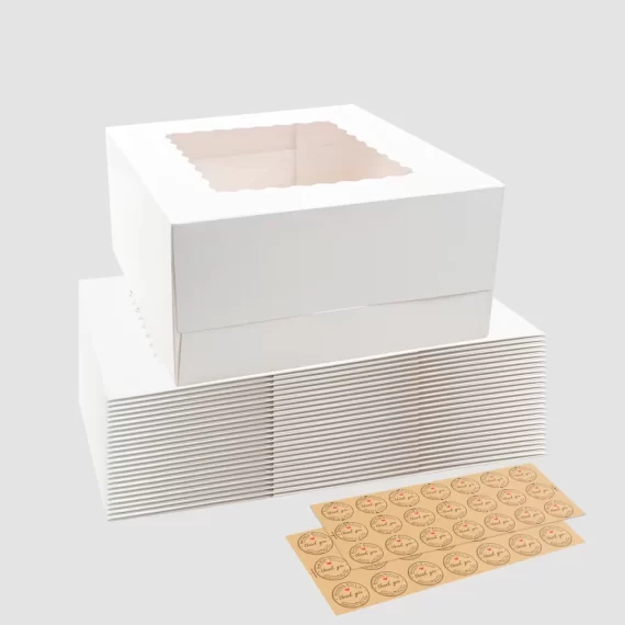 TINANA Cake Box with Window 24 PCS, 10x10x5 Inches White Bakery Boxes for Cake, Pastries, Pie, Chocolates, Cookies, for Birthday Party, Wedding, Valentine's Day