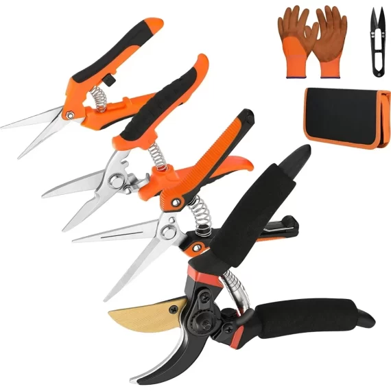 AKTECKE 4 Pack Professional Bypass Pruning Shears, Stainless Steel Cutter Clippers, Sharp Hand Pruner, Garden Trimmer Scissors Kit with Storage Bag