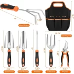 AKTECKE Garden Tool Set, Stainless Steel Heavy Duty Gardening Tool Set, with Non-Slip Rubber Grip, Storage Tote Bag, Outdoor Hand Tools, Ideal Garden Tool Kit Gifts