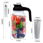 TINANA Cold Brew Coffee Maker, 64 oz Wide Mouth Mason Jar Pitcher with Stainless Steel Filter, Pour Spout Handle Lid, Heavy Duty Glass Airtight & Leak-Proof Pitcher for Iced Brew Coffee & Tea Lemonade