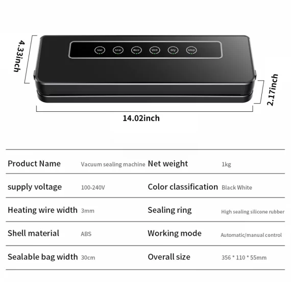 TINANA Vacuum Sealer Machine, 80 Kpa Automatic Vacuum Sealer for Food Preservation, External Vacuum Sealable Canisters, Dry & Wet Mode for All Storage Needs-Black