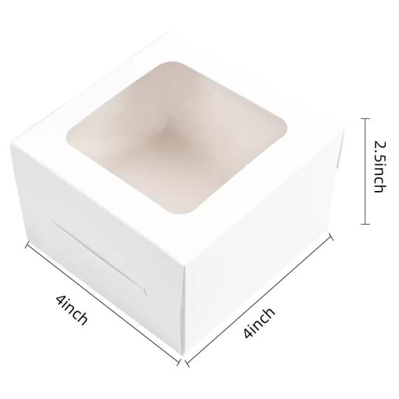 TINANA Bakery Boxes with Window, 50 PCS 4x4x2.5 Inches White Bakery Boxes, Mini Cake Boxes for Pastries, Cookies, Pie, Donuts, Macaroon, Dessert
