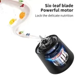 TINANA Portable Blender, 400 ml Personal Size Blender, Household Fruit Mixer for Shakes and Smoothies, USB Rechargeable with 6 Blade Mini Juicer Cup, Ideal for Travel, Home and Office-Black