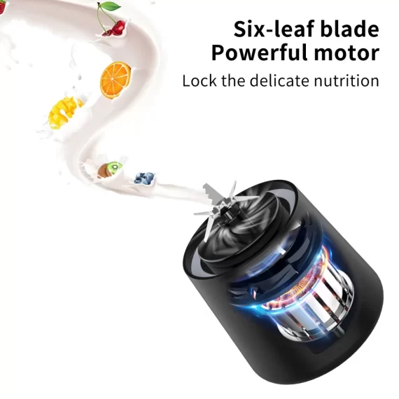 TINANA Portable Blender, 400 ml Personal Size Blender, Household Fruit Mixer for Shakes and Smoothies, USB Rechargeable with 6 Blade Mini Juicer Cup, Ideal for Travel, Home and Office-Black