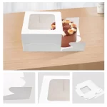 TINANA Bakery Boxes with Window, 50 PCS 4x4x2.5 Inches White Bakery Boxes, Mini Cake Boxes for Pastries, Cookies, Pie, Donuts, Macaroon, Dessert