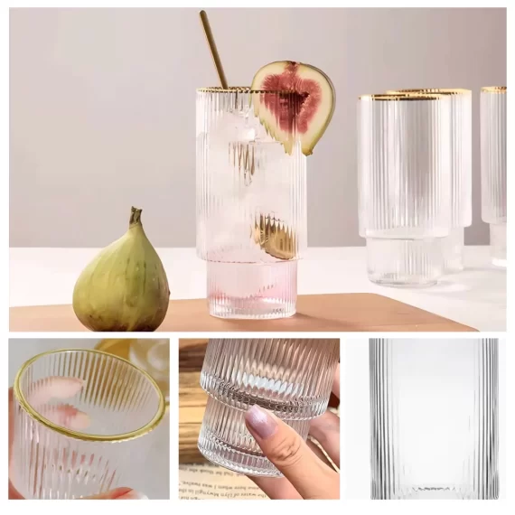 TINANA Glass Cups: Drinking Glasses Set of 6, Cocktail Glasses, Vintage Glassware, Whiskey Glasses, Coffee Bar Accessories, Iced Coffee Cups for Cute Gifts