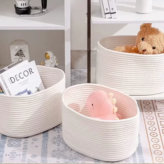 TINANA Woven Basket With Handles 3 Pack, Square Baskets for Storage Shelves, Storage Basket for Shelves, Toys, Book, Cloth Storage Baskets, Decorative Organizer for Living Room, Bathroom