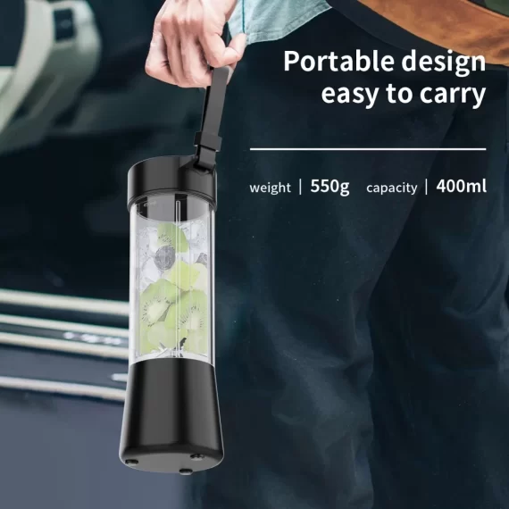 TINANA Portable Blender, 400 ml Personal Size Blender, Household Fruit Mixer for Shakes and Smoothies, USB Rechargeable with 6 Blade Mini Juicer Cup, Ideal for Travel, Home and Office-Black