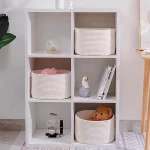 TINANA Woven Basket With Handles 3 Pack, Square Baskets for Storage Shelves, Storage Basket for Shelves, Toys, Book, Cloth Storage Baskets, Decorative Organizer for Living Room, Bathroom