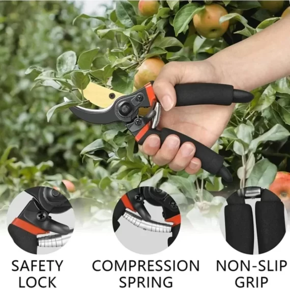 AKTECKE 4 Pack Professional Bypass Pruning Shears, Stainless Steel Cutter Clippers, Sharp Hand Pruner, Garden Trimmer Scissors Kit with Storage Bag