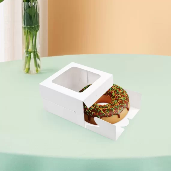 TINANA Bakery Boxes with Window, 50 PCS 4x4x2.5 Inches White Bakery Boxes, Mini Cake Boxes for Pastries, Cookies, Pie, Donuts, Macaroon, Dessert