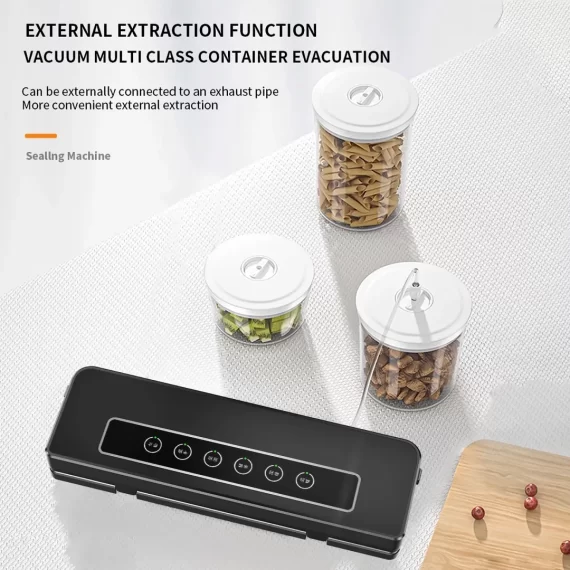 TINANA Vacuum Sealer Machine, 80 Kpa Automatic Vacuum Sealer for Food Preservation, External Vacuum Sealable Canisters, Dry & Wet Mode for All Storage Needs-Black