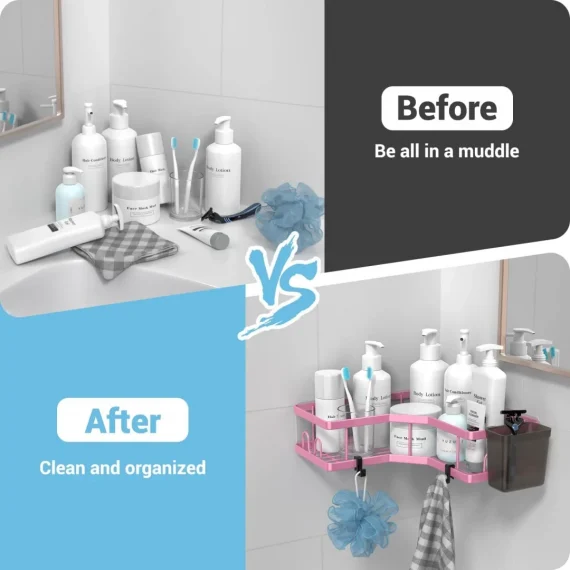 AKTECKE Corner Shower Caddy Organizer Shelf 2Pack Adhesive Shower Corner Organizer Shelves, No Drilling Stainless Steel Shower Storage Rack