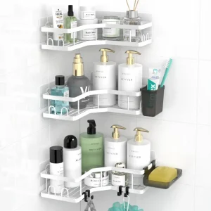 AKTECKE Corner Shower Caddy Bathroom Organizer Adhesive Shower Rack Bathtub Shelves - 3Pack No Drilling Shower Shelf