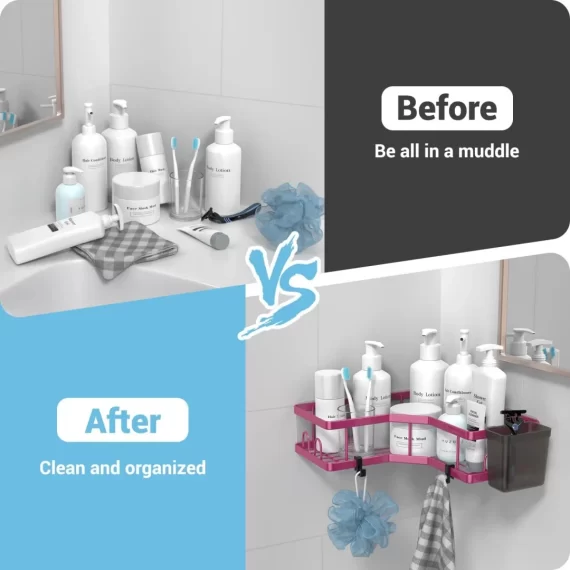 AKTECKE Corner Shower Caddy Organizer Shelf 2Pack Adhesive Shower Corner Organizer Shelves, No Drilling Stainless Steel Shower Storage Rack