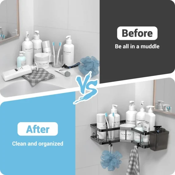AKTECKE Shower Caddy Corner Organizer: 2Pack Adhesive Shower Shelf Essentials - No Drilling Stainless Steel Shower Storage Rack