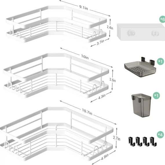 AKTECKE Corner Shower Caddy Bathroom Organizer Adhesive Shower Rack Bathtub Shelves - 3Pack No Drilling Shower Shelf