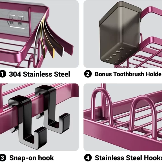 AKTECKE Corner Shower Caddy Organizer Shelf 2Pack Adhesive Shower Corner Organizer Shelves, No Drilling Stainless Steel Shower Storage Rack