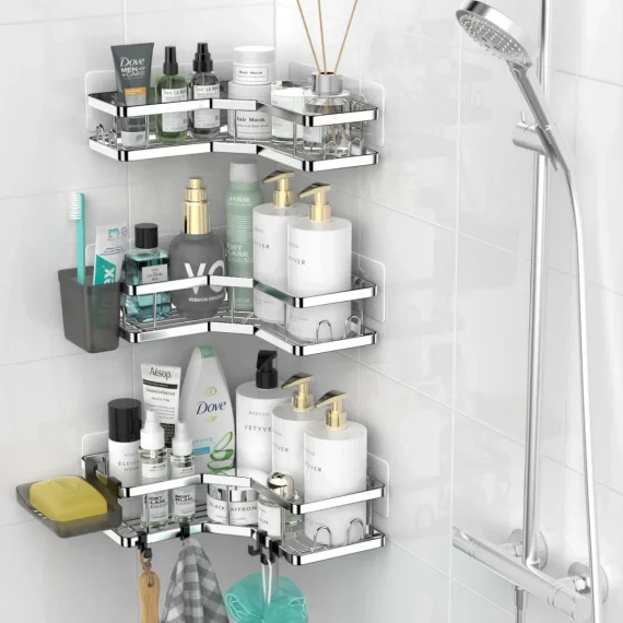 AKTECKE AKTECKE Corner Shower Caddy Bathroom Organizer Adhesive Shower Rack Bathtub Shelves - 3Pack No Drilling Shower Shelf