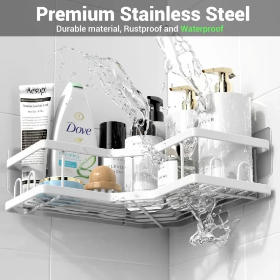 AKTECKE Corner Shower Caddy Bathroom Organizer Adhesive Shower Rack Bathtub Shelves - 3Pack No Drilling Shower Shelf