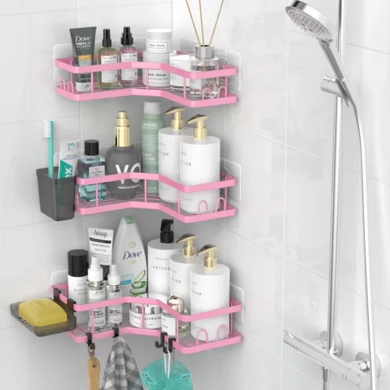 AKTECKE AKTECKE Corner Shower Caddy Bathroom Organizer Adhesive Shower Rack Bathtub Shelves - 3Pack No Drilling Shower Shelf