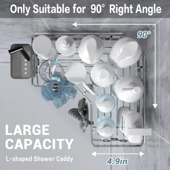 AKTECKE Corner Shower Caddy Shelf Rack: 2 Pack Adhesive Shower Organizer Essentials - No Drilling Stainless Steel Shower Storage Rack