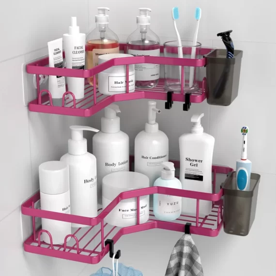 AKTECKE Corner Shower Caddy Organizer Shelf 2Pack Adhesive Shower Corner Organizer Shelves, No Drilling Stainless Steel Shower Storage Rack