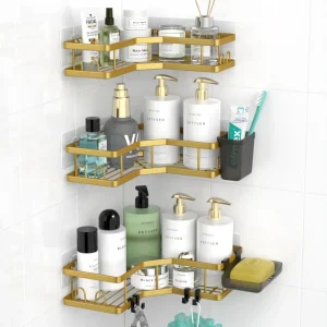 AKTECKE Corner Shower Caddy Bathroom Organizer Adhesive Shower Rack Bathtub Shelves - 3Pack No Drilling Shower Shelf