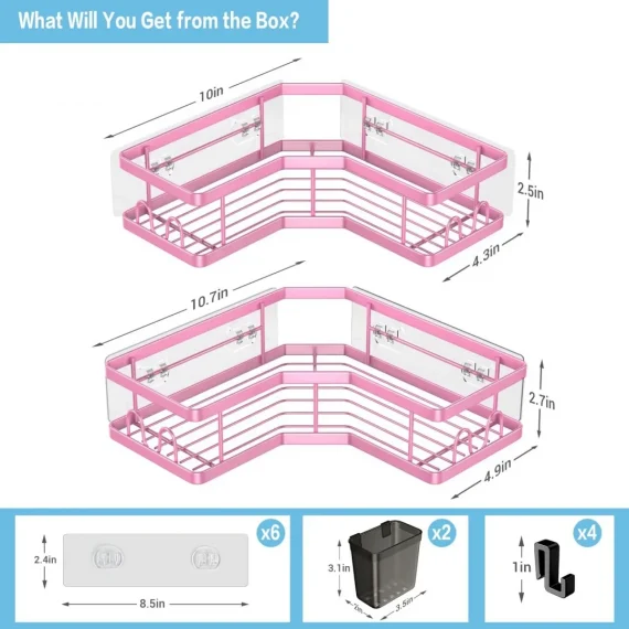 AKTECKE Corner Shower Caddy Organizer Shelf 2Pack Adhesive Shower Corner Organizer Shelves, No Drilling Stainless Steel Shower Storage Rack