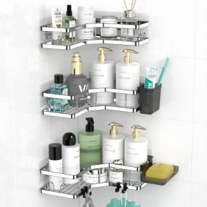 AKTECKE AKTECKE Corner Shower Caddy Bathroom Organizer Adhesive Shower Rack Bathtub Shelves - 3Pack No Drilling Shower Shelf