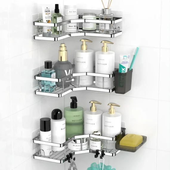 AKTECKE AKTECKE Corner Shower Caddy Bathroom Organizer Adhesive Shower Rack Bathtub Shelves - 3Pack No Drilling Shower Shelf