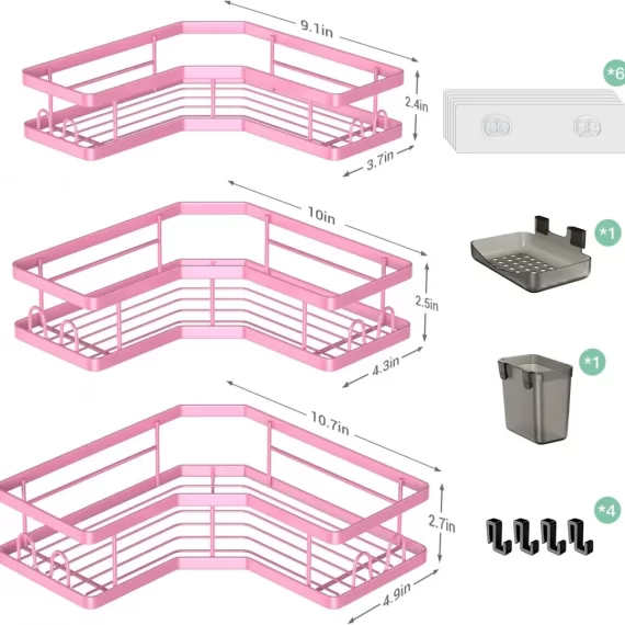AKTECKE AKTECKE Corner Shower Caddy Bathroom Organizer Adhesive Shower Rack Bathtub Shelves - 3Pack No Drilling Shower Shelf