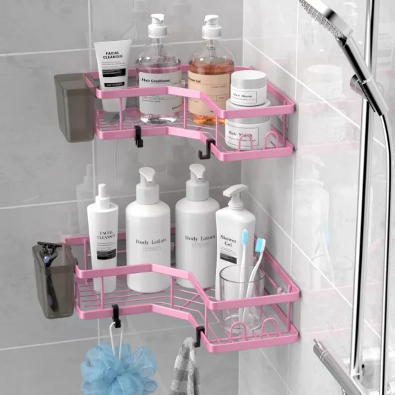 AKTECKE Corner Shower Caddy Organizer Shelf 2Pack Adhesive Shower Corner Organizer Shelves, No Drilling Stainless Steel Shower Storage Rack