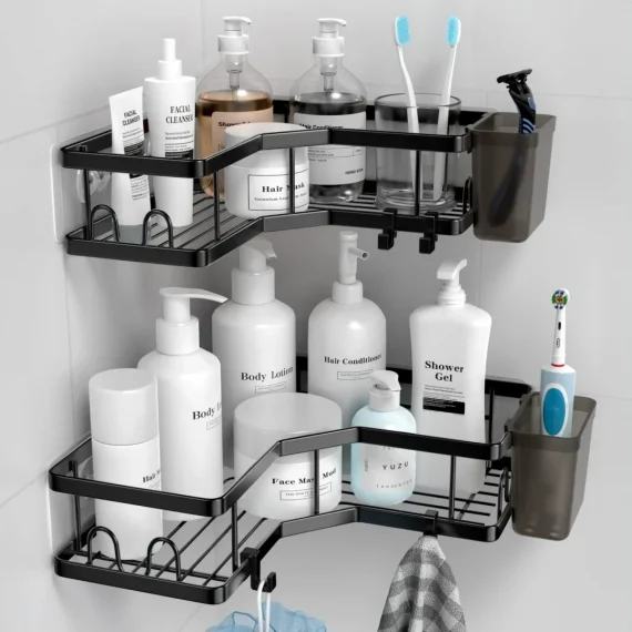 AKTECKE Shower Caddy Corner Organizer: 2Pack Adhesive Shower Shelf Essentials - No Drilling Stainless Steel Shower Storage Rack