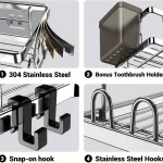 AKTECKE Corner Shower Caddy Shelf Rack: 2 Pack Adhesive Shower Organizer Essentials - No Drilling Stainless Steel Shower Storage Rack