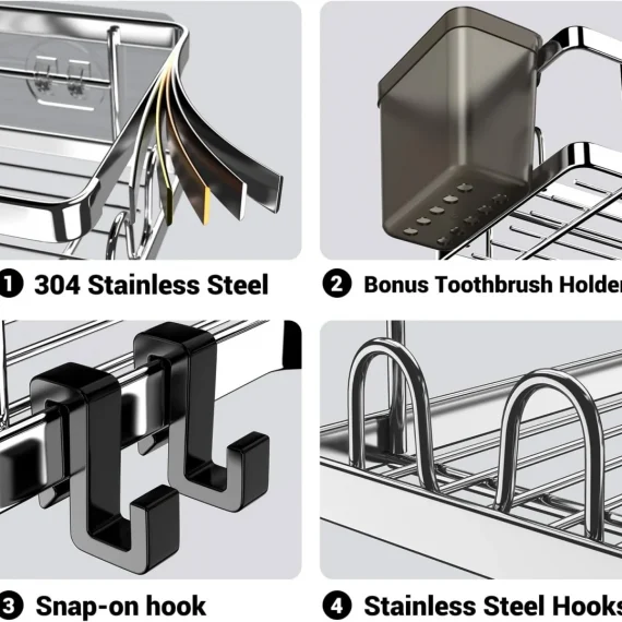 AKTECKE Corner Shower Caddy Shelf Rack: 2 Pack Adhesive Shower Organizer Essentials - No Drilling Stainless Steel Shower Storage Rack
