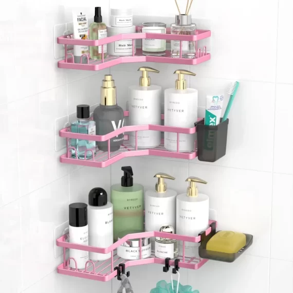 AKTECKE AKTECKE Corner Shower Caddy Bathroom Organizer Adhesive Shower Rack Bathtub Shelves - 3Pack No Drilling Shower Shelf