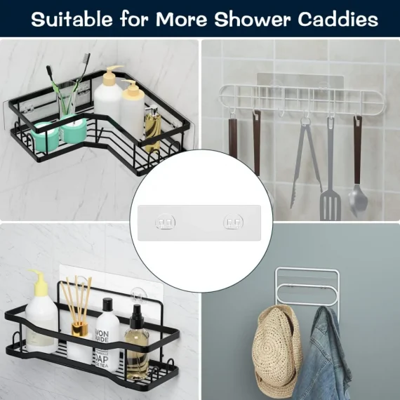 AKTECKE Shower Caddy Adhesive Replacement, No Drilling Transparent Adhesive Wall Hooks