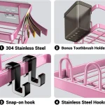 AKTECKE Corner Shower Caddy Organizer Shelf 2Pack Adhesive Shower Corner Organizer Shelves, No Drilling Stainless Steel Shower Storage Rack