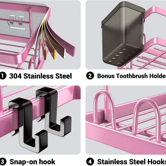 AKTECKE Corner Shower Caddy Organizer Shelf 2Pack Adhesive Shower Corner Organizer Shelves, No Drilling Stainless Steel Shower Storage Rack