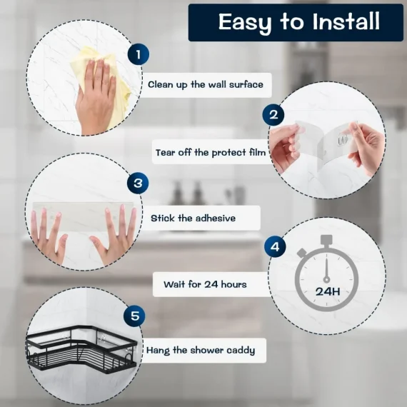 AKTECKE Shower Caddy Adhesive Replacement, No Drilling Transparent Adhesive Wall Hooks
