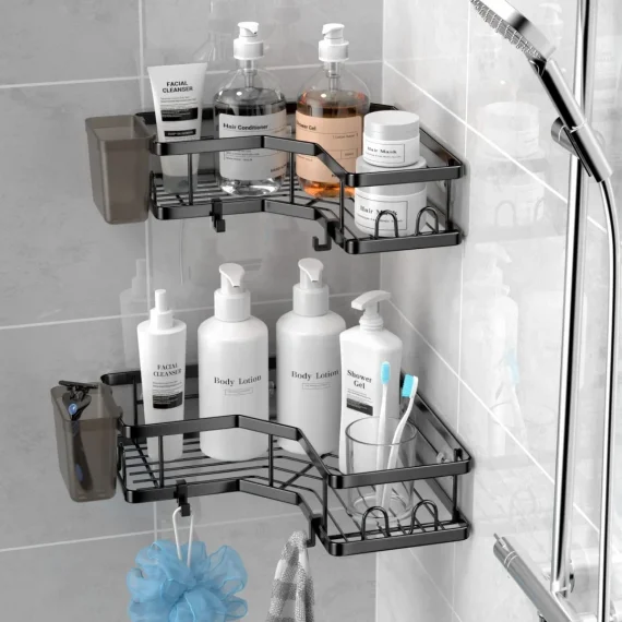 AKTECKE Shower Caddy Corner Organizer: 2Pack Adhesive Shower Shelf Essentials - No Drilling Stainless Steel Shower Storage Rack