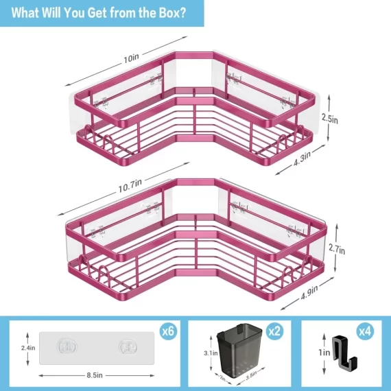 AKTECKE Corner Shower Caddy Organizer Shelf 2Pack Adhesive Shower Corner Organizer Shelves, No Drilling Stainless Steel Shower Storage Rack