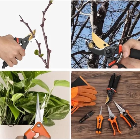 AKTECKE 4 Pack Professional Bypass Pruning Shears, Stainless Steel Cutter Clippers, Sharp Hand Pruner, Garden Trimmer Scissors Kit with Storage Bag