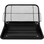 Air Fryer Basket For Oven, TINANA 9.5"X13" Stainless Steel Air Fryer Tray, Crisper Tray Non-Stick Oven Baking Tray with Elevated Mesh, 2 in 1 Bakeware Set - Black