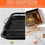 Air Fryer Basket For Oven, TINANA 9.5"X13" Stainless Steel Air Fryer Tray, Crisper Tray Non-Stick Oven Baking Tray with Elevated Mesh, 2 in 1 Bakeware Set - Black