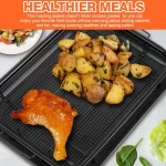 Air Fryer Basket For Oven, TINANA 9.5"X13" Stainless Steel Air Fryer Tray, Crisper Tray Non-Stick Oven Baking Tray with Elevated Mesh, 2 in 1 Bakeware Set - Black